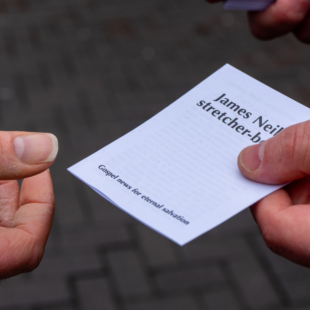 Printed gospel tract given out by Plymouth Brethren street preacher