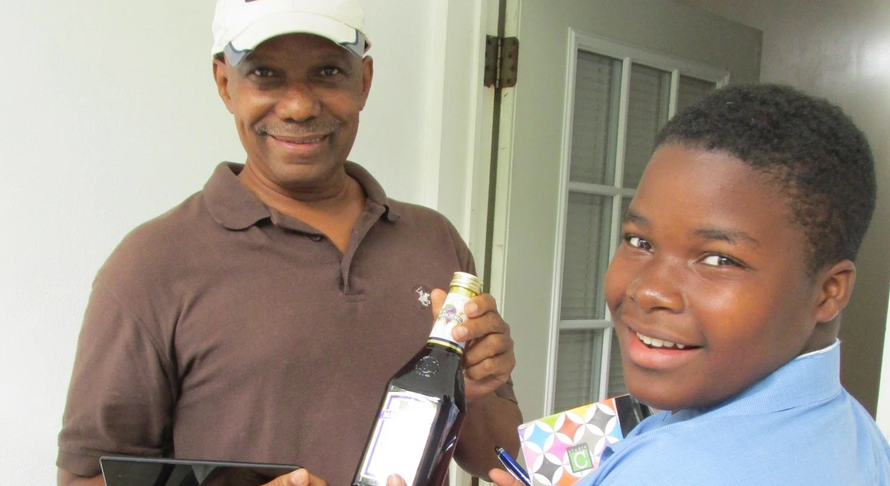 Boy giving charitable gift